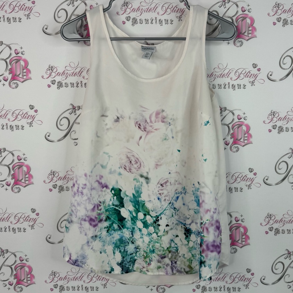 Paraphrase tank top flowers blue purple White Floral Tank Top